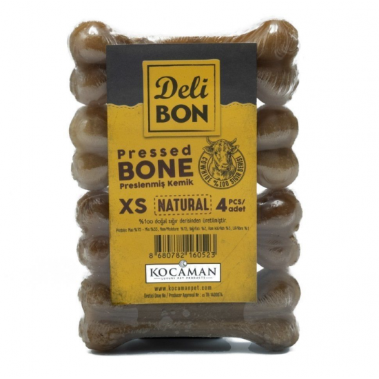 Delibon Vakumlu Dana Derisi Preslenmiş Kemik 4'lü (XS) 7cm-Natural Delibon Vakumlu Dana Derisi Preslenmiş Kemik 4'lü (XS) 7cm-Natural
