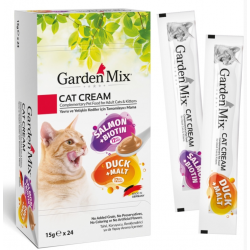 Garden Mix Cat Cream Ördekli - Maltlı ve Somonlu - Biyotinli Kedi Sıvı Ödül Maması 15gr x 24