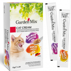 Garden Mix Cat Cream Ördekli - Maltlı ve Somonlu - Biyotinli Kedi Sıvı Ödül Maması 15gr x 24