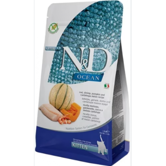 N&D Ocean Tahılsız Morina Balkabağı Karides ve Kavunlu Yavru Kedi Maması 1.5kg N&D Ocean Tahılsız Morina Balkabağı Karides ve Kavunlu Yavru Kedi Maması 1.5kg