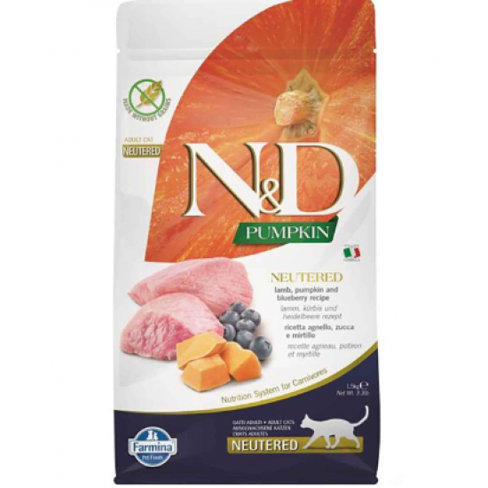 N&D Pumpkin Kuzu Etli, BalKabaklı ve Yaban Mersinli Tahılsız Kısırlaştırılmış Yetişkin Kedi Maması 1.5kg N&D Pumpkin Kuzu Etli, BalKabaklı ve Yaban Mersinli Tahılsız Kısırlaştırılmış Yetişkin Kedi Maması 1.5kg