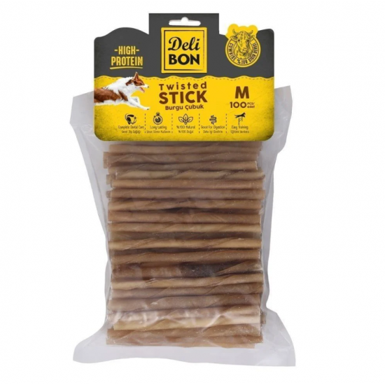 Delibon Dana Derisi Burgu Çubuk Kemik (M) 100'lü-Natural Delibon Dana Derisi Burgu Çubuk Kemik (M) 100'lü-Natural