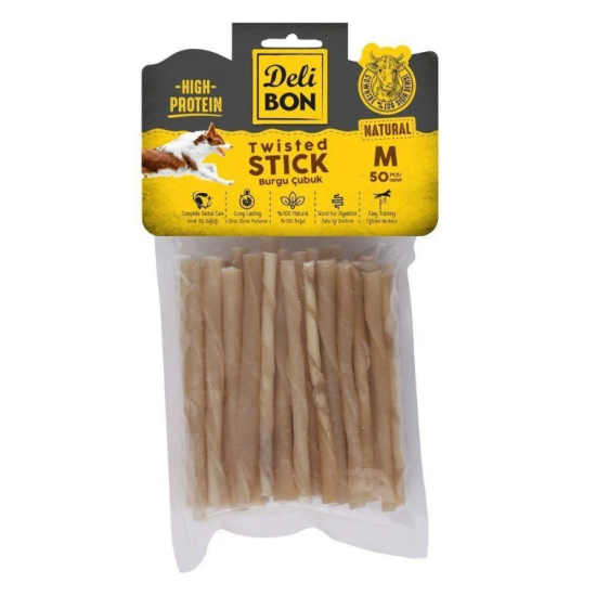 Delibon Dana Derisi Burgu Çubuk Kemik (M) 50'li-Natural Delibon Dana Derisi Burgu Çubuk Kemik (M) 50'li-Natural
