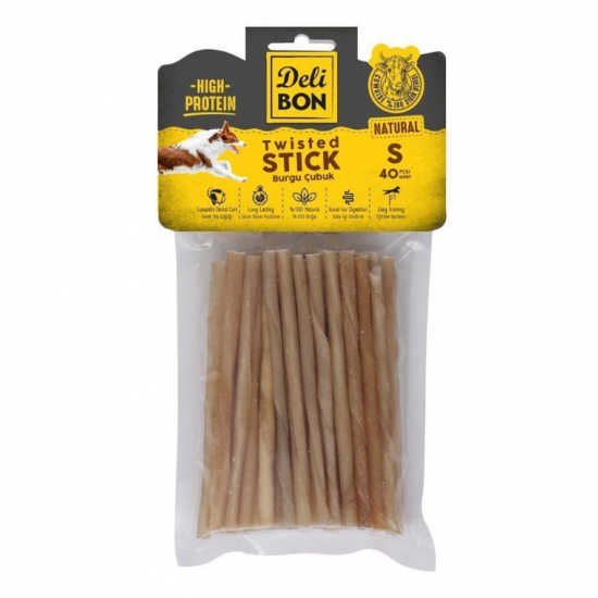 Delibon Dana Derisi Burgu Çubuk Kemik (S) 40'lı-Natural Delibon Dana Derisi Burgu Çubuk Kemik (S) 40'lı-Natural