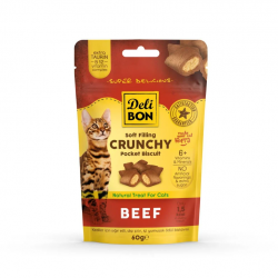 Delibon Crunchy İçi Dolgulu Kedi Ödül Bisküvisi Sığır Etli 60gr