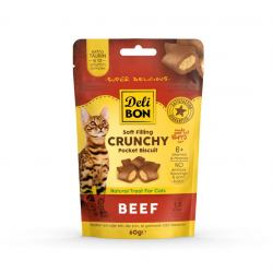 Delibon Crunchy İçi Dolgulu Kedi Ödül Bisküvisi Sığır Etli 60gr