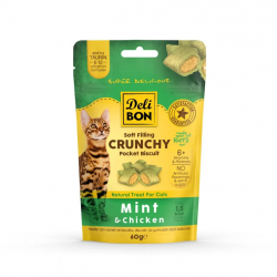 Delibon Crunchy İçi Dolgulu Kedi Ödül Bisküvisi Nane & Tavuk 60gr