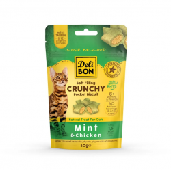Delibon Crunchy İçi Dolgulu Kedi Ödül Bisküvisi Nane & Tavuk 60gr