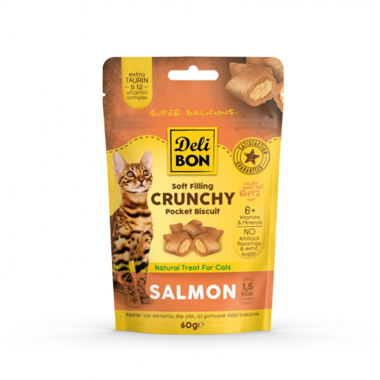 Delibon Crunchy İçi Dolgulu Kedi Ödül Bisküvisi Somonlu 60gr Delibon Crunchy İçi Dolgulu Kedi Ödül Bisküvisi Somonlu 60gr