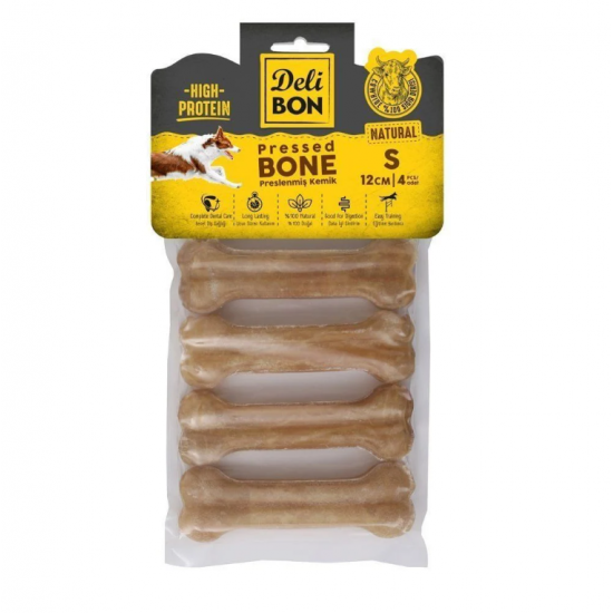 Delibon Dana Derisi Preslenmiş Kemik (S) 4'lü 12cm-Natural Delibon Dana Derisi Preslenmiş Kemik (S) 4'lü 12cm-Natural