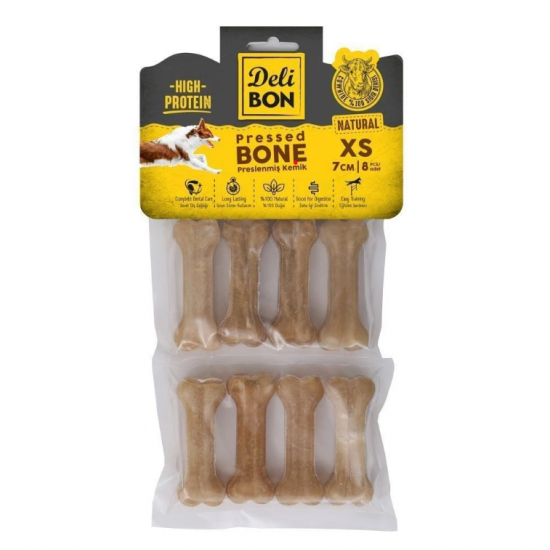 Delibon Dana Derisi Preslenmiş Kemik (XS) 7cm 8'li-Natural Delibon Dana Derisi Preslenmiş Kemik (XS) 7cm 8'li-Natural