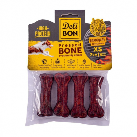 Delibon Dana Derisi Preslenmiş Barbekü Soslu Kemik (XS) 7cm 4'lü Delibon Dana Derisi Preslenmiş Barbekü Soslu Kemik (XS) 7cm 4'lü